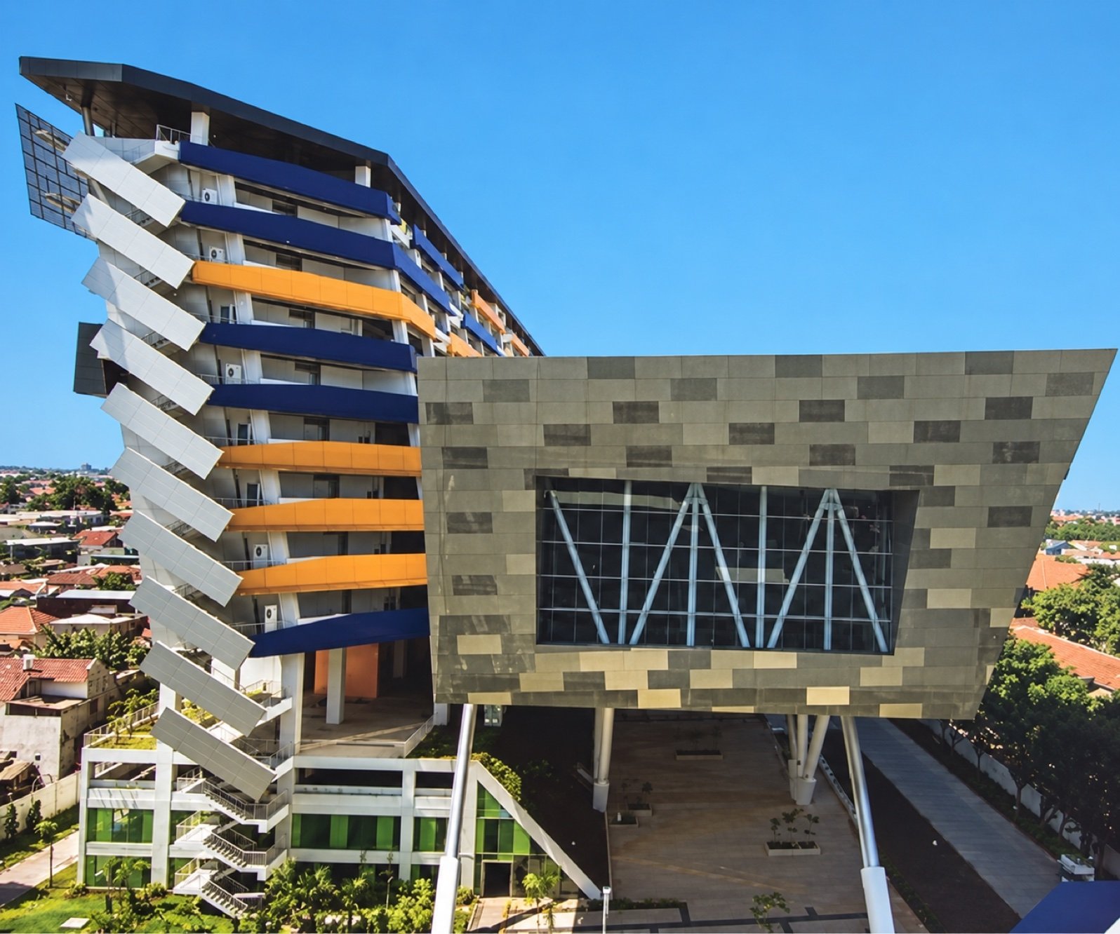Facade of Gedung Q, Petra Christian University Surabaya, by SPS